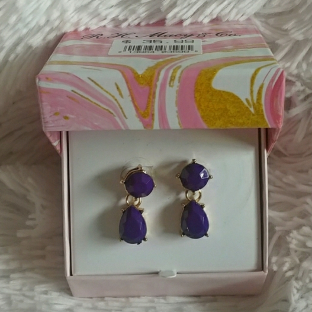 MACY'S Dark Purple Boxed Pierced Drop Earrings